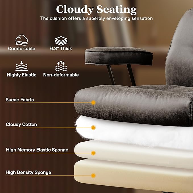 Mid Century Modren Big and Tall Office Chair,Large Ergonomic Executive Chair for Heavy Duty People, Computer Desk Task Chair with Wheels, Faux Lether Fabric Wide Chair for Home Sturdy,Grey-DeskLoop Office