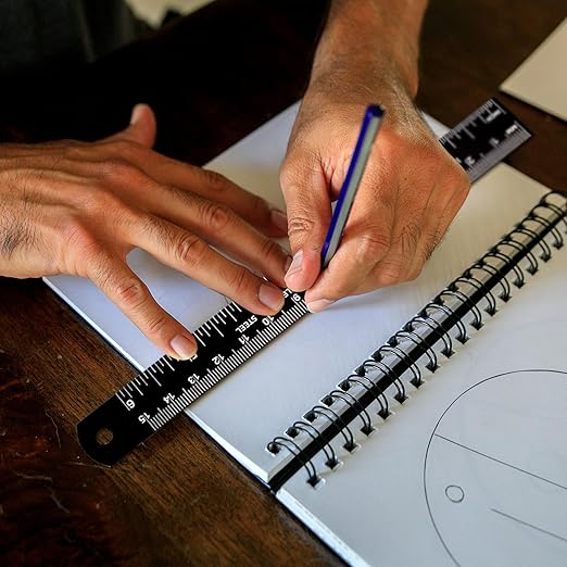 Metal Ruler, 6 Inch Stainless Steel Straight Edge with Metric Measurement, 2 Pack, 15 Centimeters Straight Edge Ruler with Inch to MM Conversion Table for Students, Machinist and Drafting-DeskLoop Office