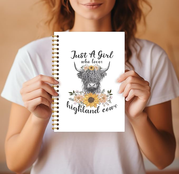 Highland Cow Notebook - Western Notebook, Cow Notebook, Highland Cow Office Supplies, Highland Cow Gifts, Cow Stuff, Just a Girl Who Loves Highland Cows Spiral Notebook 5.5x8.3-DeskLoop Office