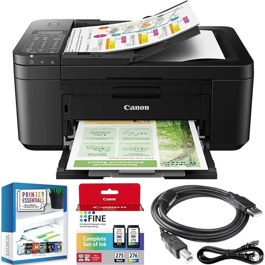 Canon PIXMA TR4720 All-in-One Wireless Printer with Auto Document Feeder, Mobile Printing, Copy, Fax and Scanner Black 5074C002 Bundle with DGE USB Connection Cable + Small Business Software Kit-DeskLoop Office