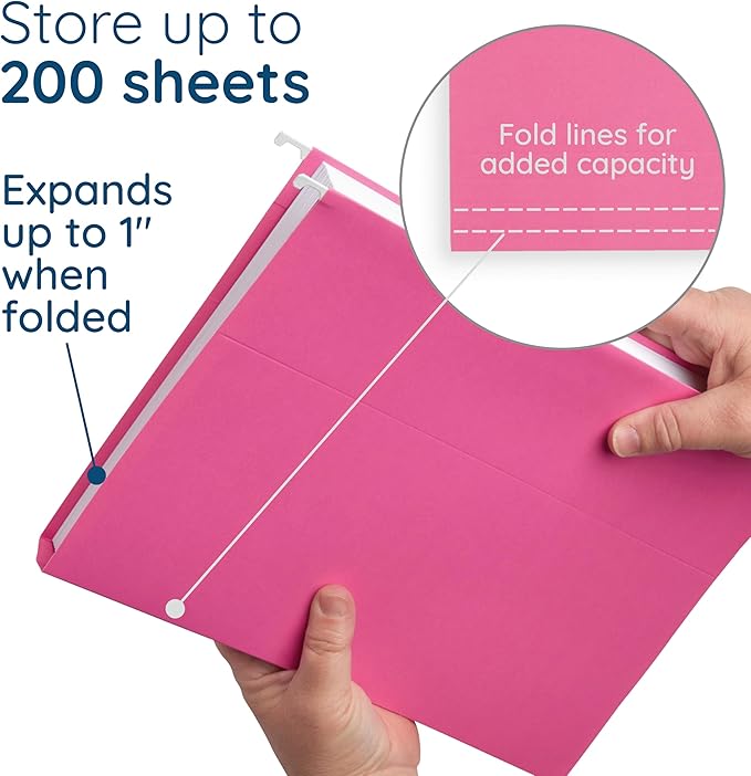 Blue Summit Supplies 25 Pink Hanging File Folders Letter Size, Reinforced Hanging File Folders Pink, Designed for Home and Office Color Coded Organization-DeskLoop Office