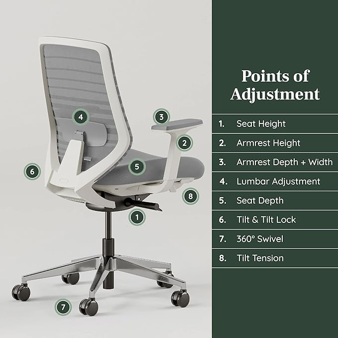 Branch Ergonomic Chair - A Versatile Desk Chair with Adjustable Lumbar Support, Breathable Mesh Backrest, and Smooth Wheels - Experience Optimal Comfort and Support - Pebble - White-DeskLoop Office