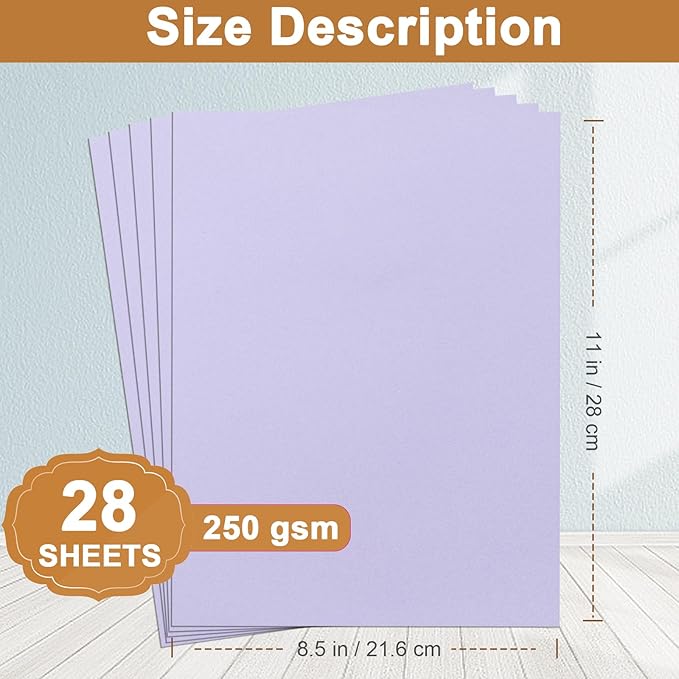 28 Sheets Light Purple Cardstock 8.5 x 11 Crafts Paper, 92lb Heavyweight Paper Card Stock for DIY Cards Making, Birthday Decorations, Greeting Cards, Invitations, Certificates-DeskLoop Office