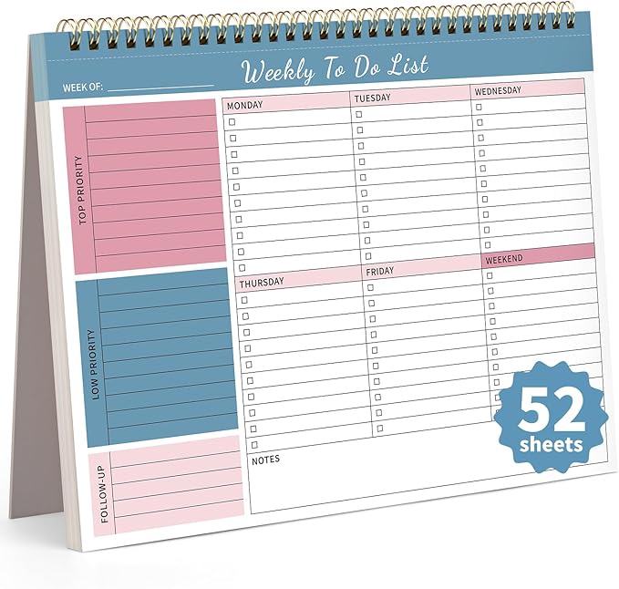 Weekly To Do List Notepad, 52 Undated Sheets (8.5"×11") Duplex-printed Weekly Planner Notepad For Work Home School Office Desk Accessories Supplies & Goal Setting Tasks - Blue-DeskLoop Office