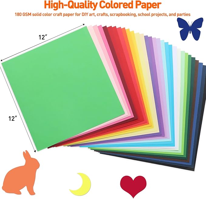 MAXECHO 12" X 12" Colored Cardstock Bulk 150 Sheets 30 Assorted Colors Construction Paper Card Stock Printer Paper for DIY Crafts, Kids School Supplies, Cricut, 180 GSM-DeskLoop Office