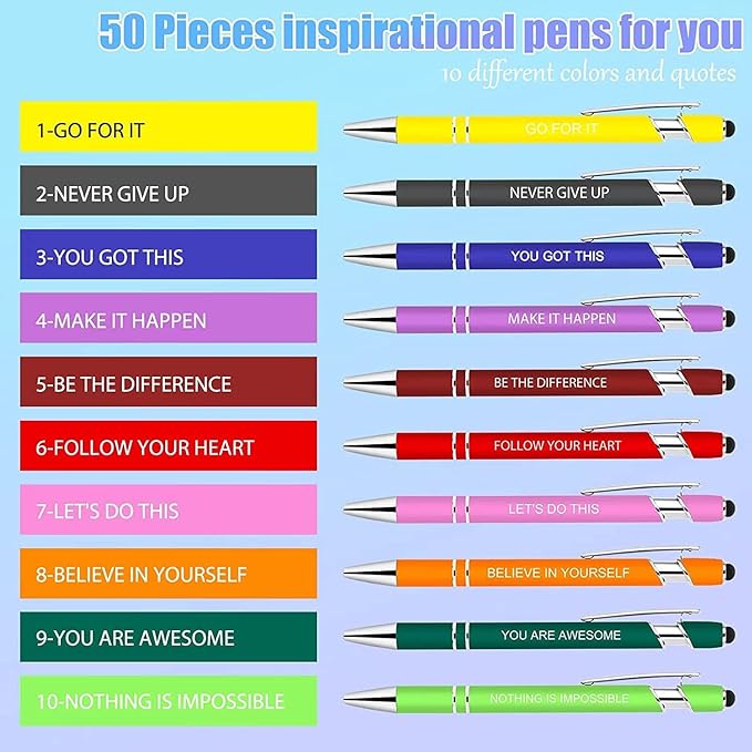 100 PCS Inspirational Pens Bulk, Motivational Ballpoint Pen with Stylus Tip Funny Ink Pens Bulk Inspirational Gifts for Women Coworkers Office Supplies Black Ink…-DeskLoop Office