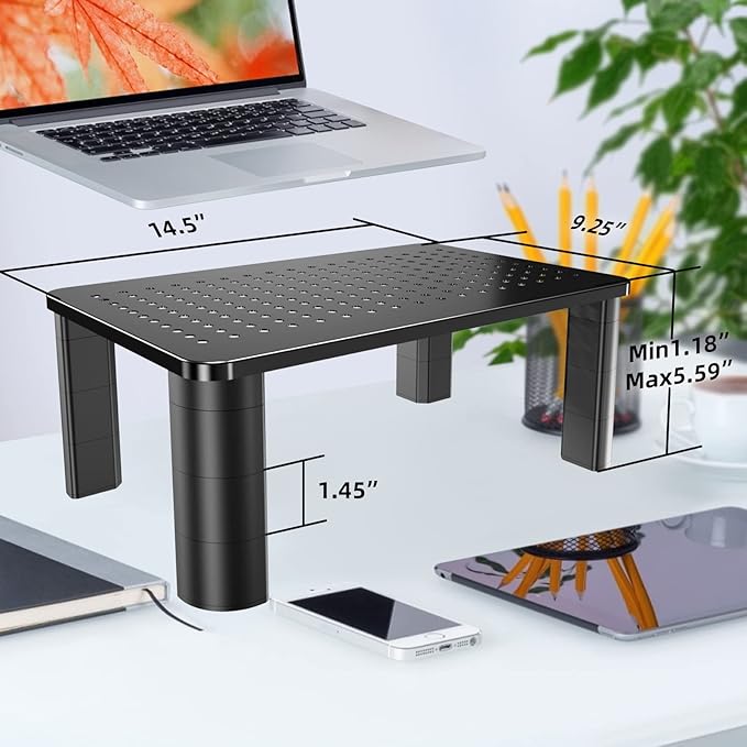 Pholiten Monitor Stand Riser 3 Height Adjustable, Desk Organizer for Monitor with Airflow Vents, Laptop Stand for Desk, Up to 44lbs-DeskLoop Office