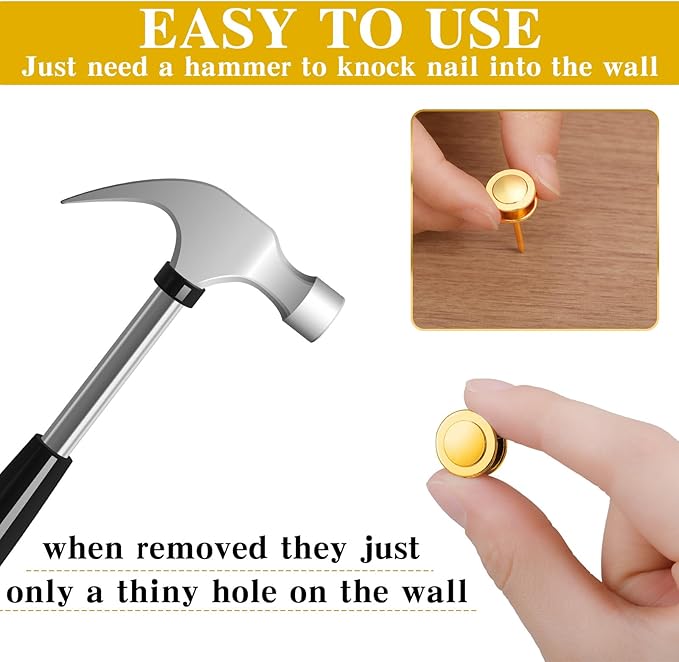 Ferraycle 40 Piece Double Headed Picture Hangers Nails 4 Size Long Thumb Tacks for Wall Hanging Decorative Nails Push Pins Picture Hooks for Drywall Photo Decor, 10/20/ 30/ 50lb(Gold)-DeskLoop Office