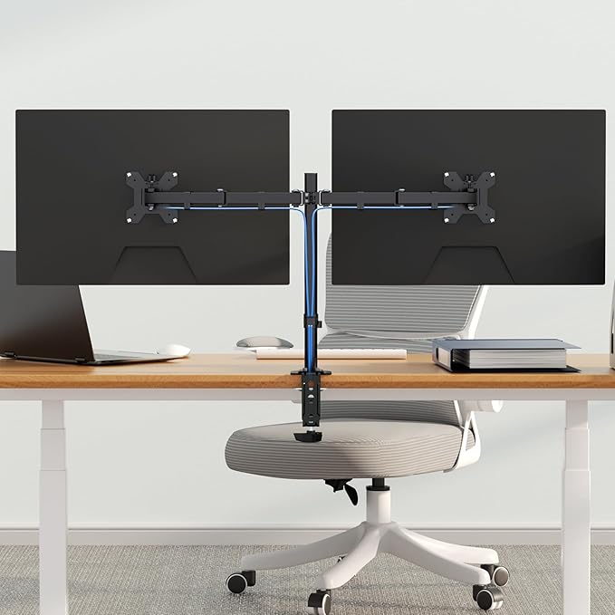 Pholiten Dual Monitor Stand, Heavy Duty Adjustable Monitor Arm Desk Mount for 2 Screens up to 32 Inches, Tilt, Swivel, Rotate, Supports Tilt, Swivel, Rotate, Supports 22 lbs per Monitor Arm-DeskLoop Office