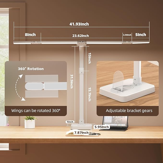 LED Desk Lamp for Home Office - 24W Bright Double Head Desk Light with Clamp Eye Caring Architect Task Light 25 Lighting Modes Adjustable Flexible Gooseneck Lamp (All White)-DeskLoop Office