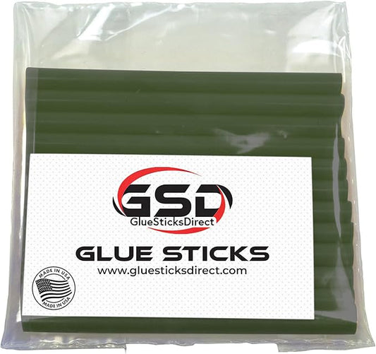 GlueSticksDirect Forest Green Colored Mini Glue Sticks for Hot, Cold and Dual Temp Glue Guns, 24 Sticks - 5/16" x 4"-DeskLoop Office