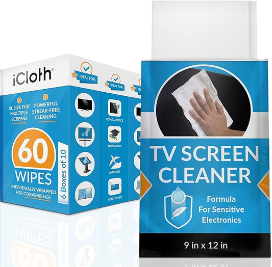 iCloth XL Screen Cleaning Wipes, Lint-Free and Streak-Free, Fast-Drying, Removes Dust, Fingerprints, and Smudges (60 XL Wipes)-DeskLoop Office