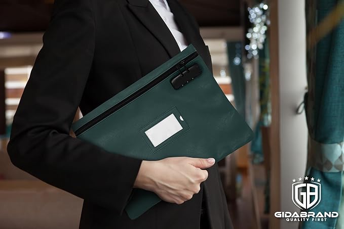 Notary Bag with Lock | 14x11 inch | Green | Zipper Notary Supplies Bag | Locking Notary Bag for Notary Kit, Stamp, Embosser, Ink Pad, and Valuables | Locking Document Bag | Journal Carrying Case-DeskLoop Office