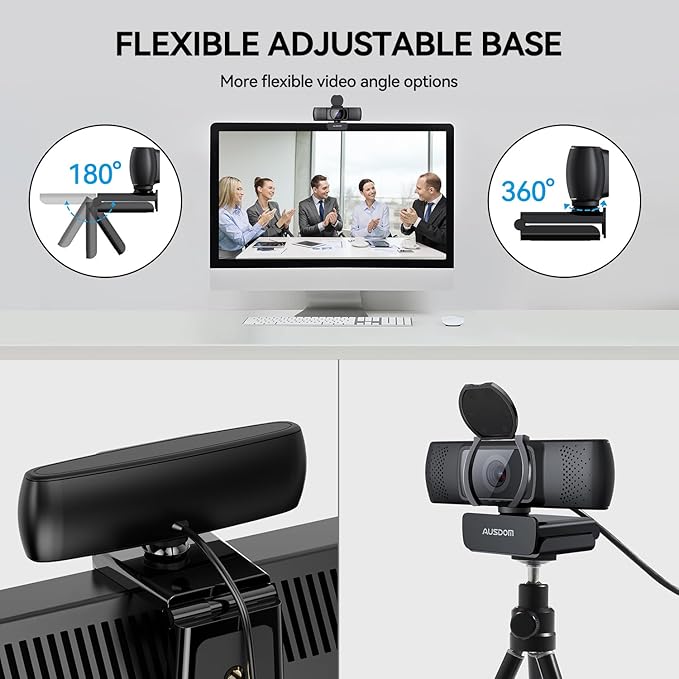 AUSDOM 4K Webcam, Autofocus Webcam with Microphone, Privacy Cover, Plug and Play USB Computer Web Camera for Pro Streaming/Online Teaching/Video Calling/Zoom/Skype (Black-4K)-DeskLoop Office