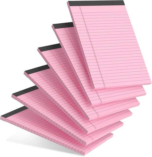 6pcs Small Note Pad 5x8 College Ruled Pink Legal Pads Paper Notepads 6 Pack Study Back Writing Pads 5 x 8 Legal Pads Perforated Narrow Ruled Pads of Paper Pink-DeskLoop Office