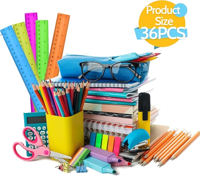 6PCS Clear Ruler, 12 Inch Plastic Rulers for School, Home, or Office, Clear Plastic Rulers, Assorted Colors.-DeskLoop Office
