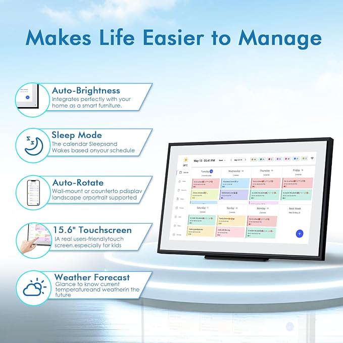 Calendar Digital 15.6 Inch Electronic Calendar&Chore Chart, 1920 * 1080P IPS Touchscreen Wall Smart Weekly and Monthly Planner for Family Black Gift for Mother mom Women-DeskLoop Office