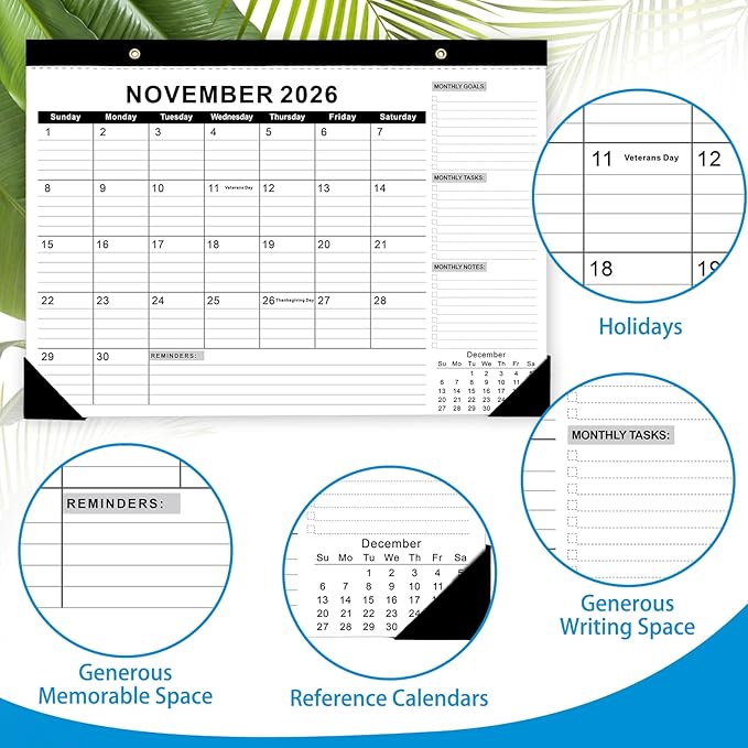 2026 Desk Calendar - Desk Calendar 2026 from Jan. 2026 to Dec 2026, Large 17" x 12" Desktop Monthly Calendar with Clear Waterproof Cover for Home School Office Desk Top Organizing-DeskLoop Office