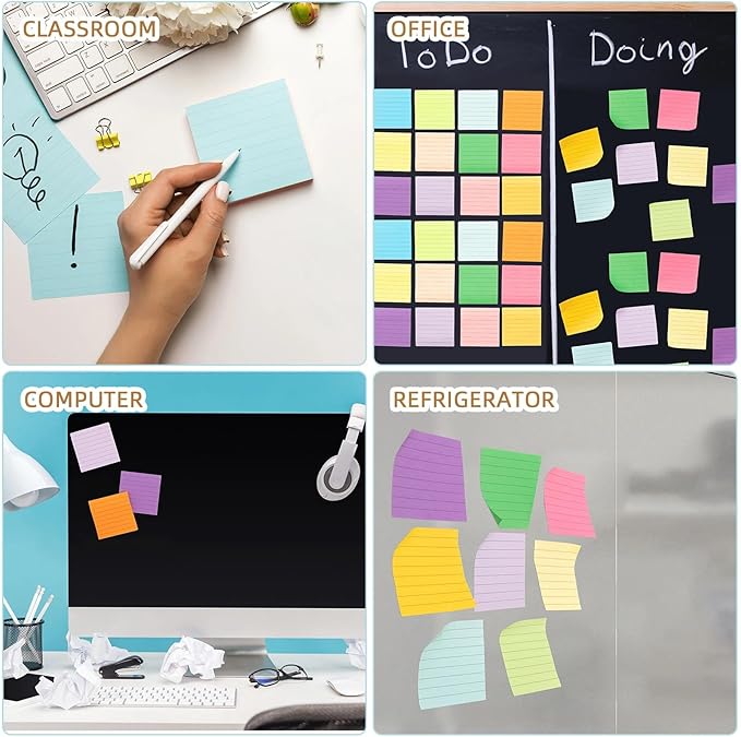 Seajan 240 Pads 3 x 3 Inch Sticky Notes Notepads Multi Bright Colors Self Sticky Pads for Students Teachers School Office Supply Desk Accessory 15 Colors, 50 Sheets Each(Neon,Line)-DeskLoop Office