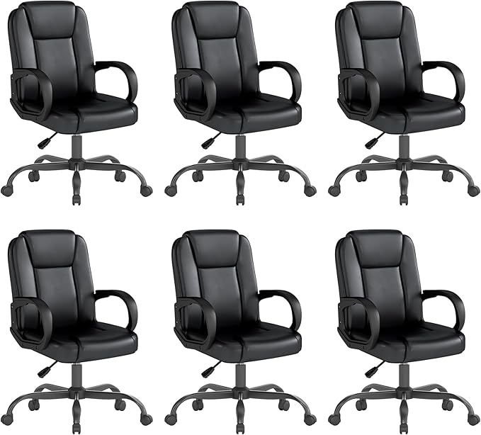 ZZH Executive Office Chair, Leather Desk Computer Chair with Armrests, Mid-Back Swivel Adjustable for Home Office, 6PC, Black-DeskLoop Office