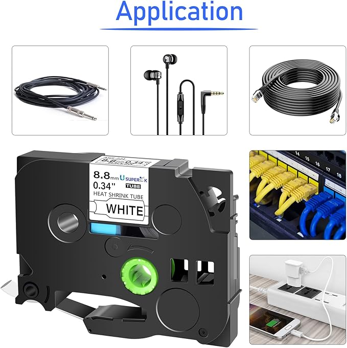 USUPERINK 5 PK Compatible for Brother Ptouch HSe-221 HSe221 HS-221 HS221 8.8mm Black on White Heat Shrink Tube Label Tape use in PT-D210 PT-D400 PT-E300 PT-E500 PT-P750WVP Label Maker (0.34''x 4.92ft)-DeskLoop Office