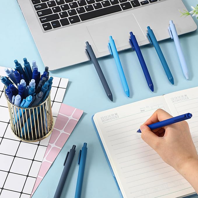 100 Pcs Ballpoint Pens Bulk Retractable Writing 1. 0 mm Black Ink Cute Pens Smooth Writing Color Fancy Gift for Teacher Student Employee Office School Home Baby Shower Supplies (Blue Series)-DeskLoop Office