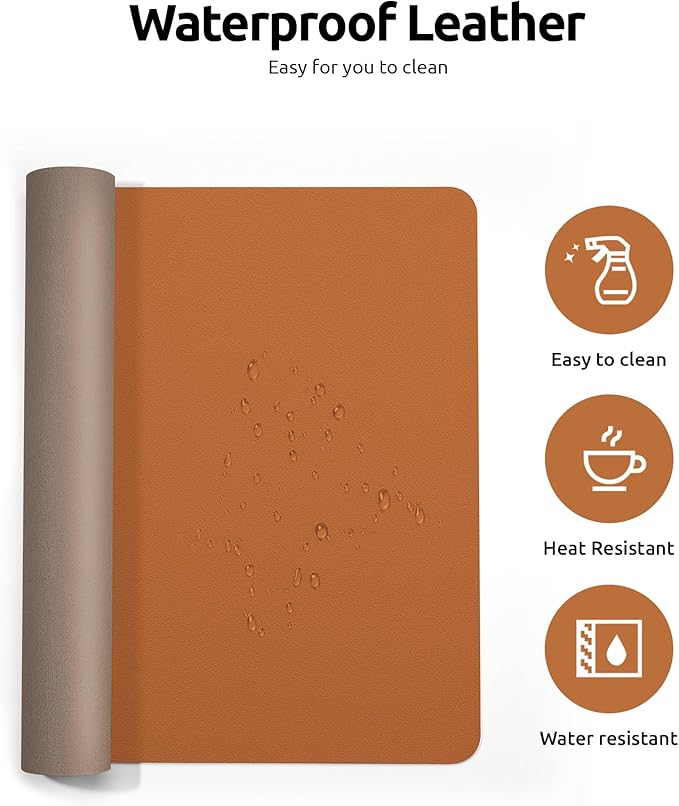 YSAGi Leather Desk Pad Protector, Office Desk Mat, Large Mouse Pad, Non-Slip PU Leather Desk Blotter, Laptop Desk Pad, Waterproof Desk Writing Pad for Office and Home (Brown, 31.5" x 15.8")-DeskLoop Office