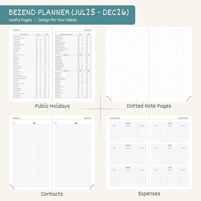 BEZEND Pocket Planner 2025-2026 Weekly and Monthly, 3.5" x 6" Academic Planner (Jul 25-Dec 26) 18-Month Mid-Year Calendar Book, Storage Pocket, Pen Holder, PU Leather Hardcover - Black-DeskLoop Office