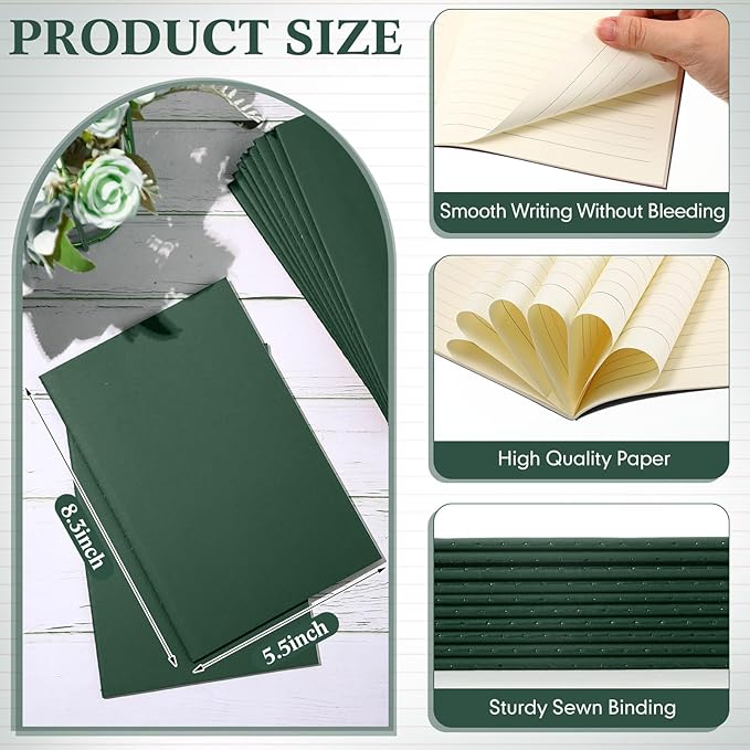 100 Pcs Kraft Notebook Journals 5.5 Inch x 8.3 Inch A5 Softcover Notebooks Bulk for Writing Sketch Office Notepad with 60 Pages 30 Sheets (Green,Lined)-DeskLoop Office