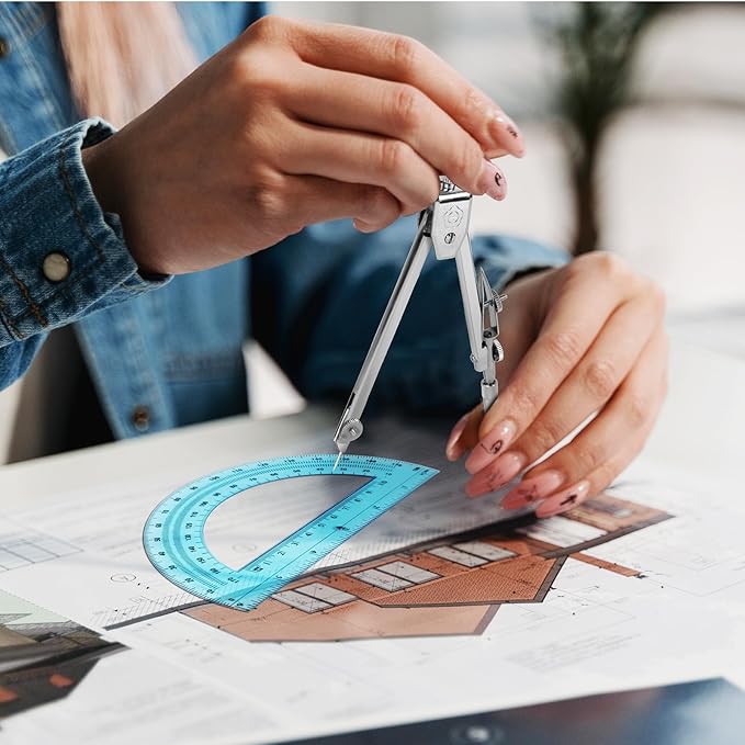 EBOOT Student Geometry Math Set, Drawing Compass and 6 Inch Swing Arm Protractor 180 Degree Math Protractor (Blue)-DeskLoop Office