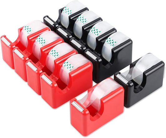 Lichamp 10 Pack Office Desktop Tape Dispenser Includes 10 Rolls of 1 Inch Core Tapes 3/4 in x 1000 in, Red and Black Desk Tape Dispensers Non-Skid Base, Great for School, Office and Home-DeskLoop Office