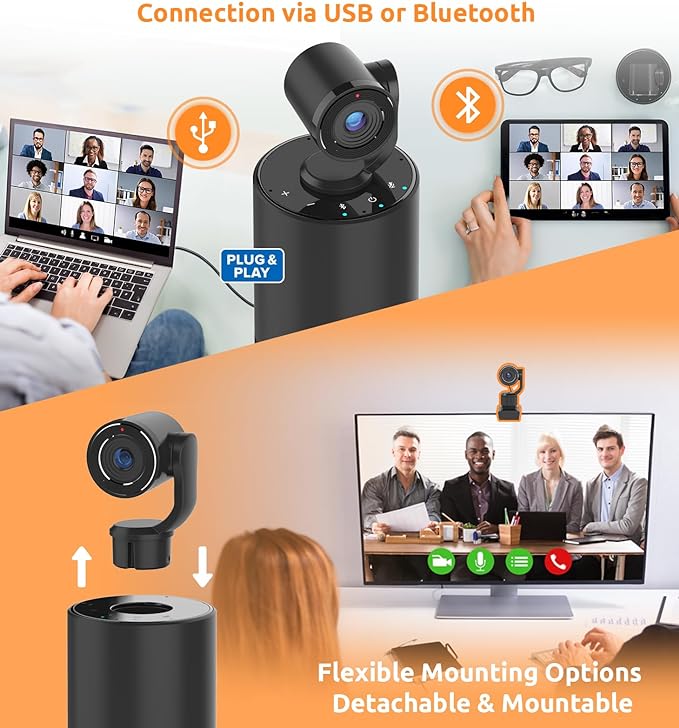 TOUCAN Video Conference Camera with 4 Noise-Cancelling Mics, Speaker, Adjutable Camera, 1080p Detachable USB Webcam Plug and Play Works with Zoom, Microsoft Teams and More, for PC/Mac/Laptop-DeskLoop Office
