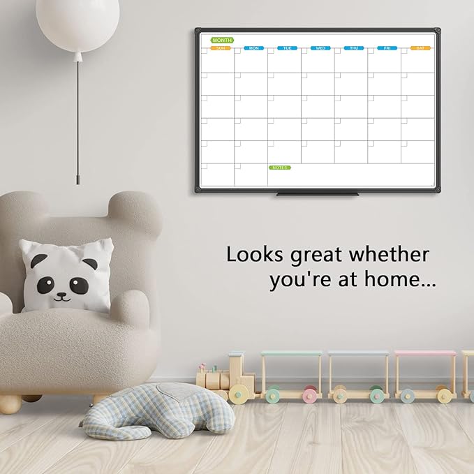 JILoffice Dry Erase Calendar Whiteboard - Magnetic White Board Calendar Monthly 36 X 24 Inch, 2 Pack, Black Aluminium Frame Wall Mounted Board for Office Home and School-DeskLoop Office