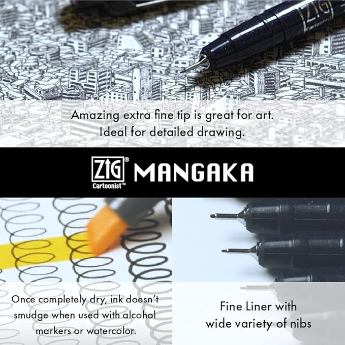 Kuretake Zig Inktober pen set, for Illustration, Manga Drawing, Lettering and Calligraphy, Professional Artist, Made in Japan (Basic No.2(5pcs.))-DeskLoop Office