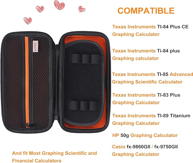 BOVKE Hard PU Graphing Calculator Carrying Case for TTexas Instruments TI-30XS Multiview/TI-34 Multiview/TI-36X Pro Scientific Calculator, Extra Pocket for USB Cables Pens Other Items, Black-DeskLoop Office