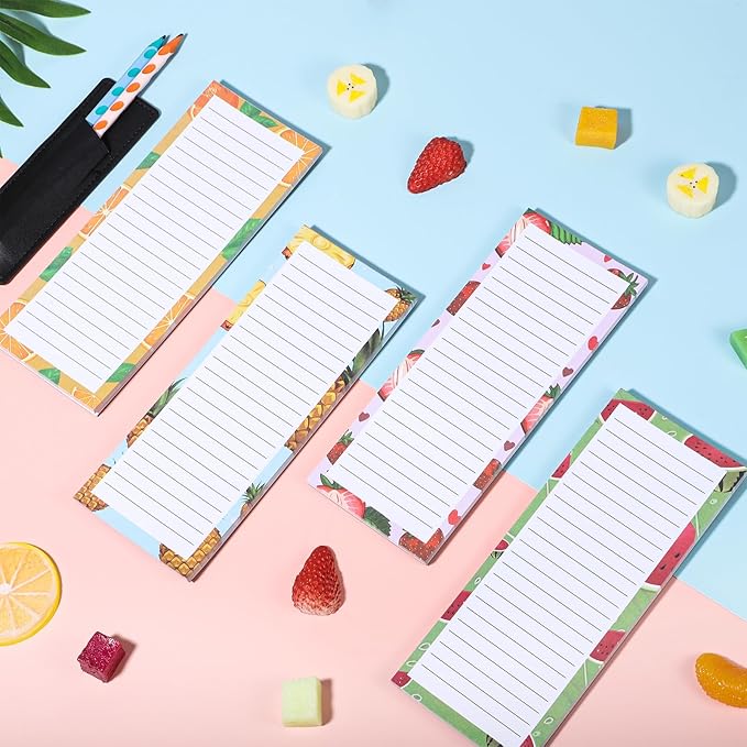 4 Pack Magnetic Note Pad for Fridge with Pen Holder, Totally 200 Sheets Grocery List Magnet Pad for Refrigerator Magnetic Shopping List Pad(Fruit Design)-DeskLoop Office