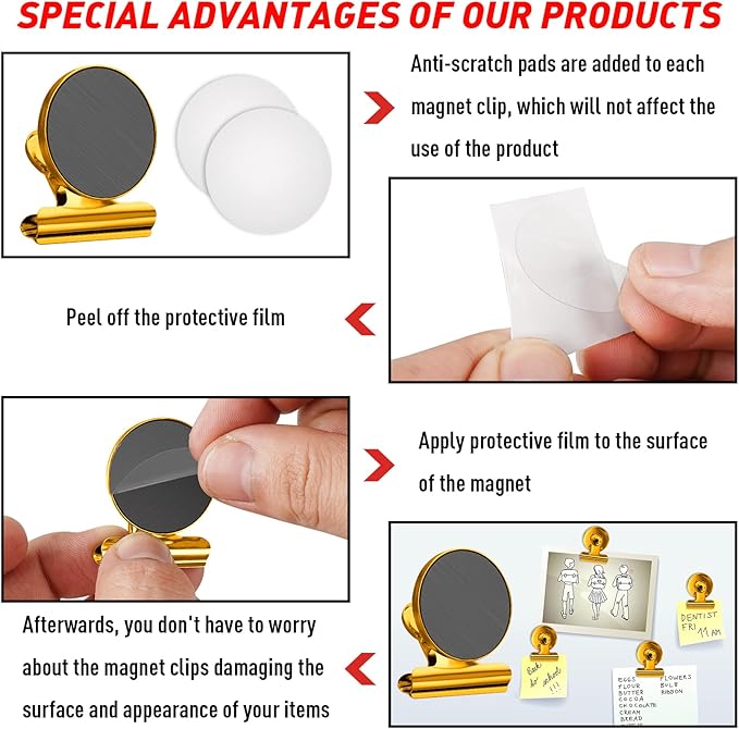 FINDMAG 12 Pack Magnetic Clips for Photo Display and Picture Hanging, Heavy Duty Scratch-Free Fridge Magnets, Strong Clips for Photo Display, Whiteboard, Office, Kitchen, School, 30mm Wide, Gold.-DeskLoop Office