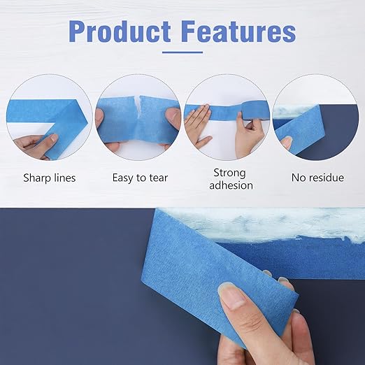 2 Rolls Painters Tape 2Inch ×55 Yard Blue Painters Tape Multi-Purpose Blue Masking Tape, Sharp Line Masking Tape for Wall Painting Edge Treatment Labeling Automotive, Home Use-DeskLoop Office
