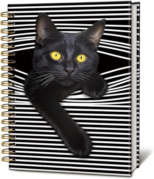 Funny Black Cat Notebook Journal, Cat Lover Gifts for Women Men, Funny Peeking Spiral Notebook for Work, Black Cat Gifts for Girls, Cat Notepad 5.5x8.3 Inch-DeskLoop Office