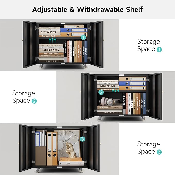Warmiehomy Metal Printer Stand with Storage Mobile Printer Tables for Small Spaces with Door Adjustable Shelf Black File Cabinet on Wheels for Home Office-DeskLoop Office