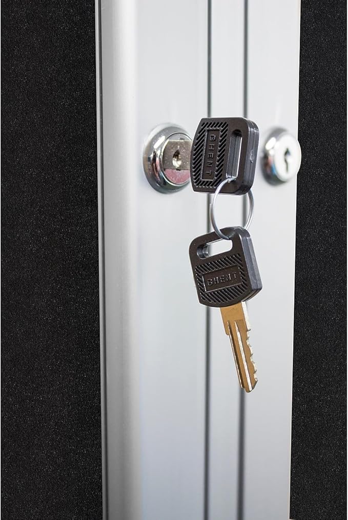 Ghent 36"x60" 2-Door indoor Enclosed Recycled Rubber Bulletin Board, Shatter Resistant, with Lock, Satin Aluminum Frame,Confetti (PA23660TR-CF ) ,Made in the USA-DeskLoop Office