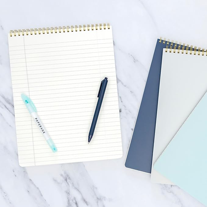 PAPERAGE Top Bound Spiral Notebook, 3 Pack, Lined Notepad, (Lavender/Blush/Light Grey), 70 Sheets (140 Pages) Per Notebook, Wide/Legal Ruled, 8.5 inches x 11 inches-DeskLoop Office