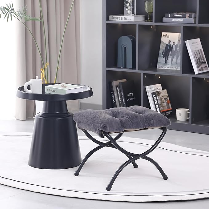 LITA Folding Upholstered Footrest Stool, Modern Small Portable Accent Ottoman with Detachable Thick Cotton Cushion Padded Sofa Stool with Metal Frame for Lazy Chair, Living Room & Bedroom-DeskLoop Office