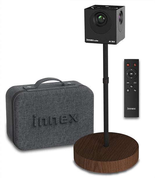 Innex Cube 4K 360 Degree Video Conference Camera with Multiple AI Modes, Dual Omnidirectional Mics, Remote, Plug and Play Conference Room Webcam for Zoom, Microsoft Teams, Open Space, Meeting Room-DeskLoop Office