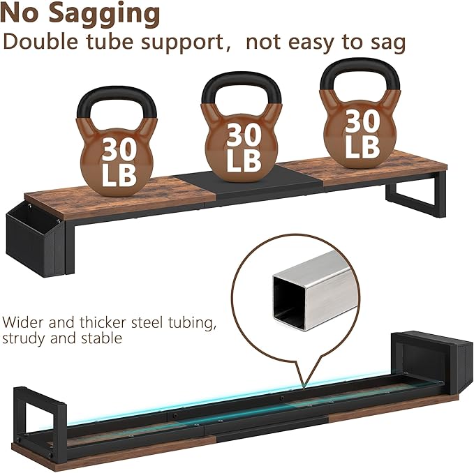 LAND·VOI Dual Monitor Stand Riser,41.5'' Long Monitor Stand for 2 Monitors, Wood Computer Riser with Pocket, Desktop Oraganizer with Pen Holder, Monitor Riser for Desk Computer,Laptop,TV, Rustic Brown-DeskLoop Office