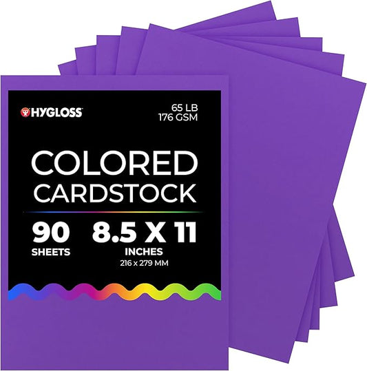 Hygloss Purple Bright Colored Cardstock - 8.5x11-Inch, 90 Sheets, 65 lb/ 176 gsm, Fade-Resistant, Acid-Free Color Card Stock Paper-DeskLoop Office