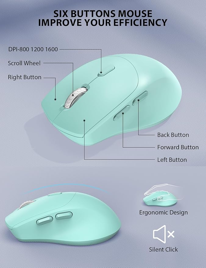 Wireless Keyboard and Mouse Combo - Full-Sized Ergonomic Keyboard with Wrist Rest, Phone Holder, Sleep Mode, Silent 2.4GHz Cordless Keyboard Mouse Combo for Computer, Laptop, PC, Mac, Windows (Green)-DeskLoop Office
