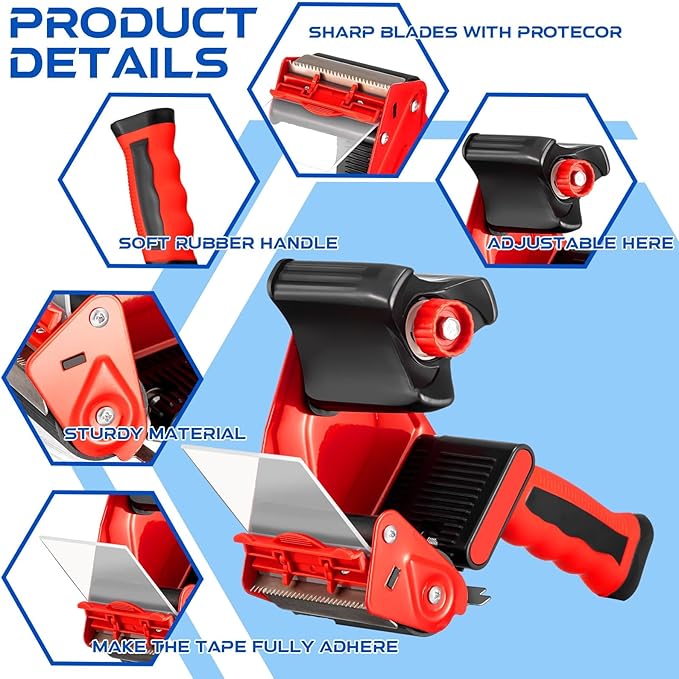Hicarer 6 Pcs 3 Inch Packing Tape Gun Heavy Duty Tape Dispenser Non Slip Silicone Handle Portable for Shipping, Moving, Carton and Box Sealing-DeskLoop Office