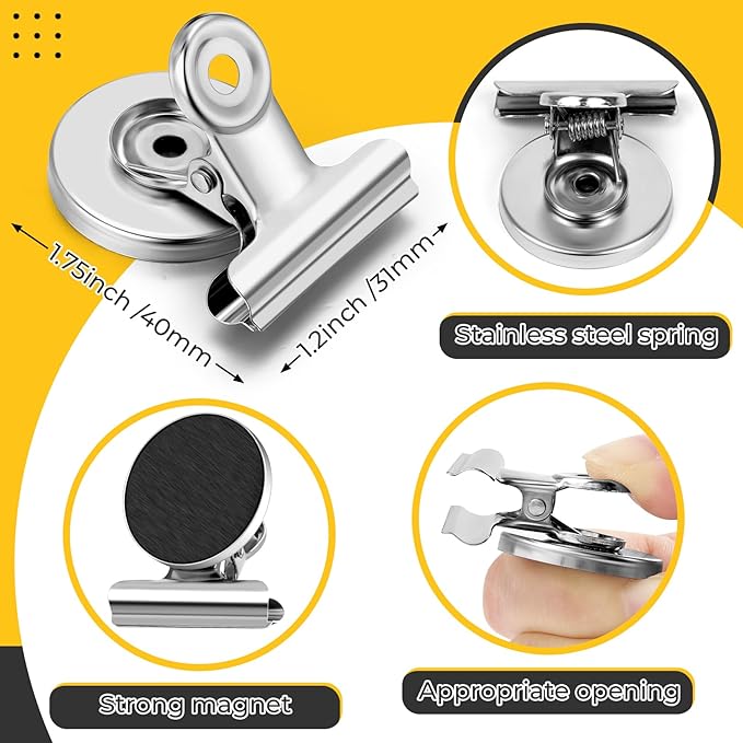 60 Pack Fridge Magnet Refrigerator Magnets, Strong Magnetic Clips Whiteboard Magnets, Magnet Clips Heavy Duty, Clip Magnets for Photo Displays, Home, Office, Classroom, Silver-DeskLoop Office