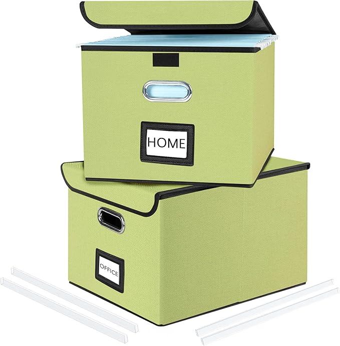 Huolewa File Organizer Boxes with Lids, Linen Hanging Filing & Storage Box with Plastic Slide for Office/Decor/Home, Universal Hanging Filing Organization Box for Letter/Legal Folder-DeskLoop Office